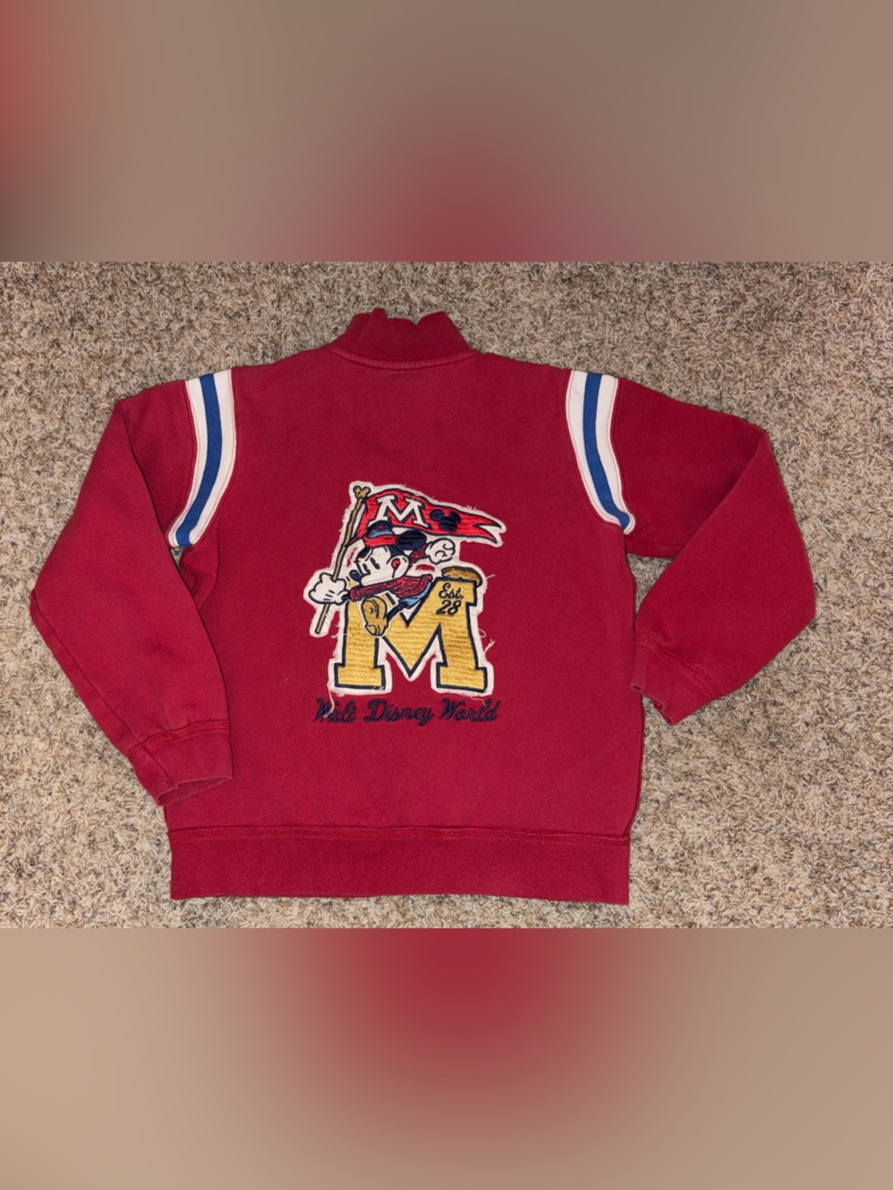 Vintage Disney Mickey Mouse Full Zip Sweatshirt Youth Large Red Embroidered Jack